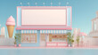 © Ali - Pastel ice cream shop with billboard awning table chairs and oversized cone on a sunny day