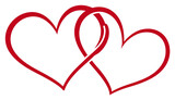 Two red hearts intertwined, symbolizing love and commitment, isolated on transparent background