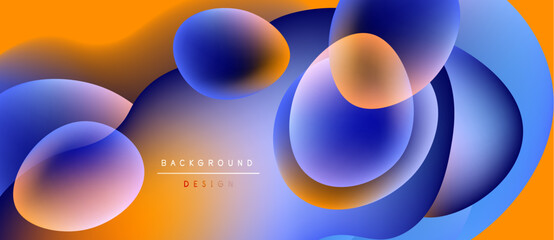 Wall Mural - Abstract fluid shapes blend orange, blue hues. Dynamic composition creates modern background design. Smooth gradients offer visual interest.