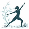 © Alone - Woman yoga warrior pose with floral elements silhouette