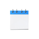Blank calendar page with blue top and spiral binding isolated on transparent background