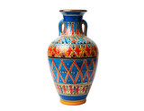 Isolated on white background, realistic Greek amphora miniature featuring detailed craftsmanship, classic terracotta tones, smooth curved handles, ancient Mediterranean style, perfect for historical d