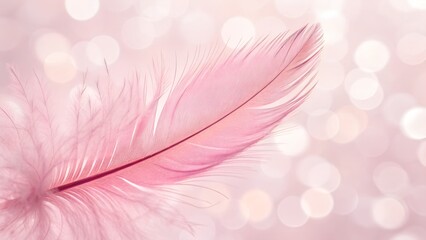 Wall Mural - delicate pink feathers on a soft pastel background with a blurred bokeh effect