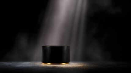 Wall Mural - black podium with a golden edge under a spotlight