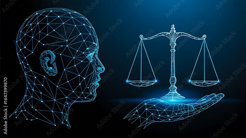 Artificial intelligence and ethics concept with digital human head and ...