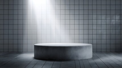 Wall Mural - minimalist podium with grid background and soft lighting