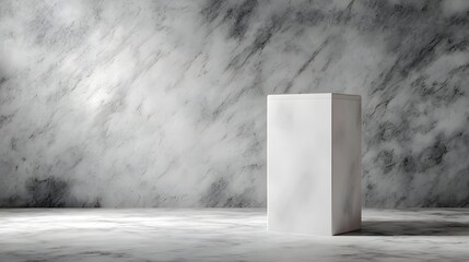 Wall Mural - A white podium on a marble surface  long title A simple minimalist white podium standing on a sleek gray marble surface creating a clean and