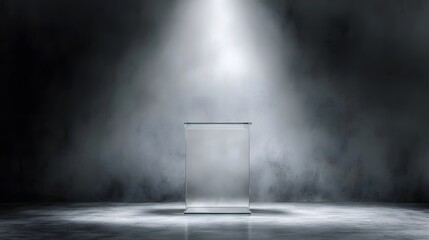 Canvas Print - illuminated glass podium in a dimly lit studio setting