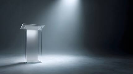 Wall Mural - glass podium under a dramatic spotlight in a dark studio setting