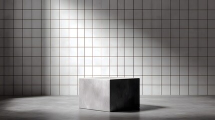 Wall Mural - Minimalist geometric cube podium on a grid backdrop