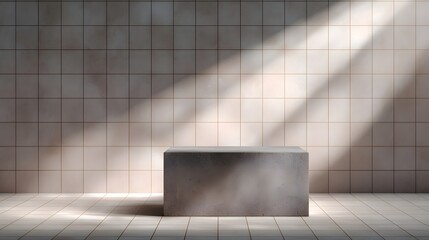 Canvas Print - minimalist concrete podium in a gridded studio setting with soft light