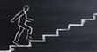 © boy - Businessman climbing stairs on chalkboard