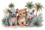 AKWARELOWE PORTRETY MŁODYCH ZWIERZĄT: LEW, GEPARD I HIPOPOTAM