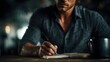 © Thares2020 - Man focused on writing in his notebook planning a business strategy