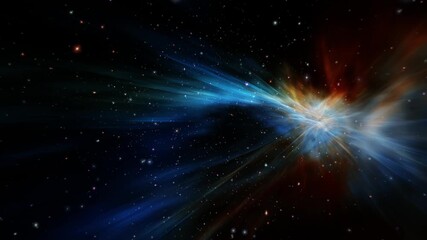 Wall Mural - 4k 3d loop glow orange blue shine nebula star space travel in outer space science fiction abstract b