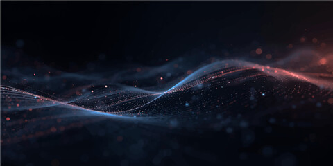 Dark Futuristic Science Technology Backdrop with Blockchain Data Flow and Virtual Connections.
