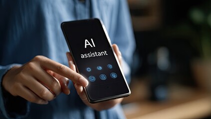Person holding a phone displaying AI assistant interface