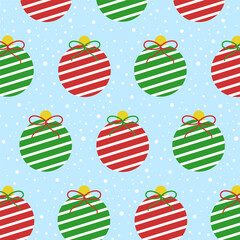 Wall Mural - Christmas seamless pattern.Christmas balls with snowflakes repeat pattern isolated on light blue background.Winter, happy new year vector graphic illustration wallpaper.