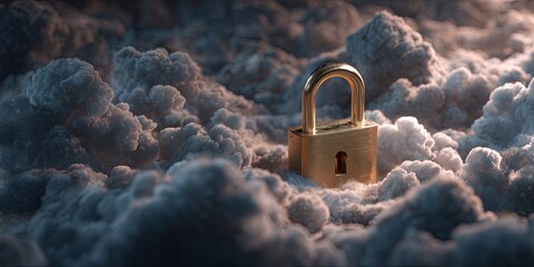 Wall Mural - secure cloud storage concept with a padlock representing digital protection against data breaches an