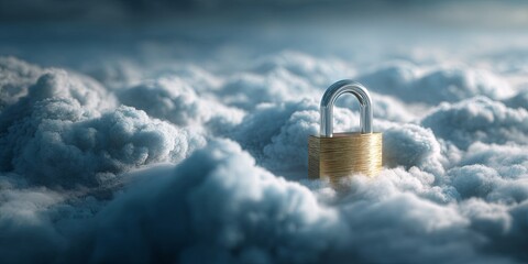 Wall Mural - secure cloud storage concept with a padlock representing digital protection against data breaches an