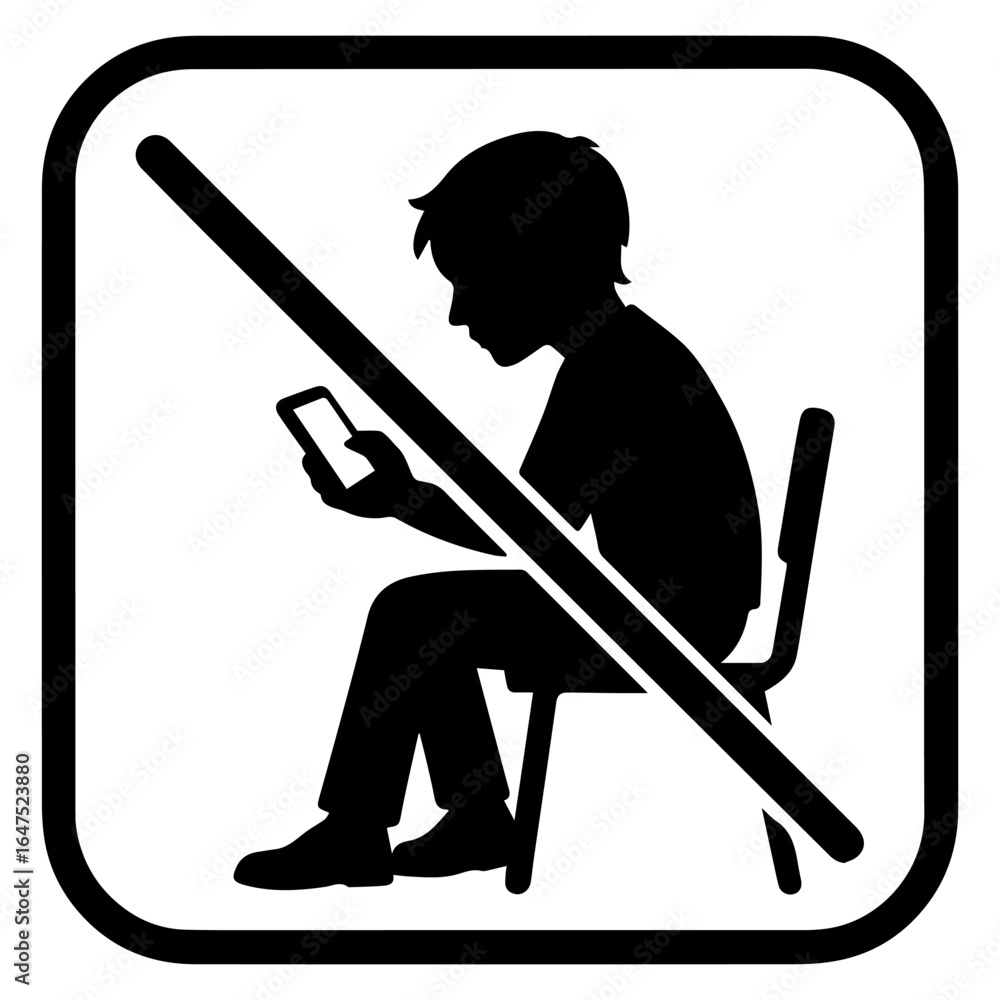 A vector icon showing a student using a smartphone with a 