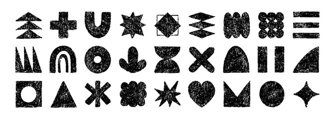Canvas Print - black shapes and brutal figures with crayon pencil rough texture