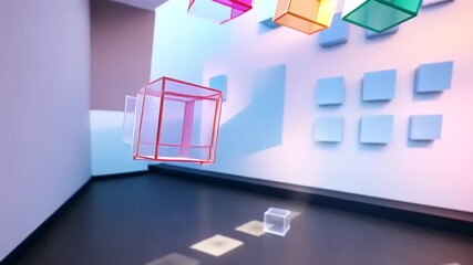 Abstract Floating Cubic Shapes with Soft Pastel Palette and Modern Minimalist Setting
