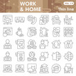 © iconqueen - Work from home thin line icon set, online remote employment symbols collection or sketches. Workspace and workplace linear style signs for web and app. Vector graphics isolated on white background.