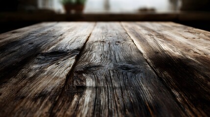 Wall Mural - weathered wooden table with natural lighting and detailed texture