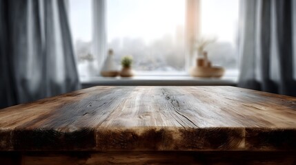 Wall Mural - wooden table in a bright room with soft daylight