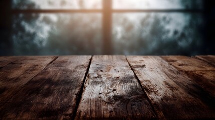 Wall Mural - rustic wooden surface with warm light and window background