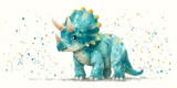 AKWARELOWY MALOWANY TRIKERATOPS, PASTELOWE KOLORY, ILUSTRACJA DLA DZIECI