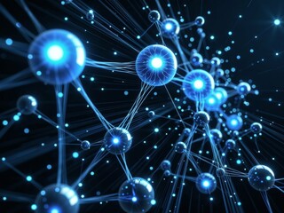 Wall Mural - futuristic blue molecular structure with light effects and connections