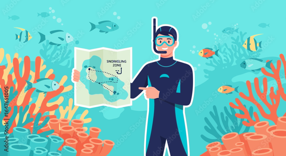 Snorkel Guide Background Snorkeling Guide Explains the Underwater Route Over Colorful Coral ...