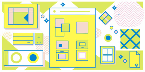 Abstract geometric design with ui elements and patterns