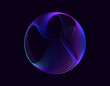 © Olga Tsikarishvili - Abstract 3d sphere. Neon gradient curved waves in round shape. Bright spinning circular border. Vector colorful glowing circular tech frame