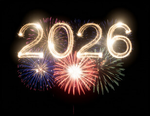 Wall Mural - happy new year 2026 concept celebration with fireworks on black background