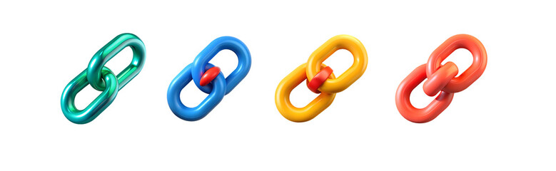 Four colorful chain links isolated on a transparent background