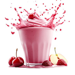 Wall Mural - Apple cherry milkshake splash, studio shot, isolated on a white transparent background