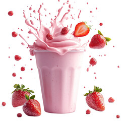 Wall Mural - Strawberry milkshake splash, studio shot, isolated on a white transparent background