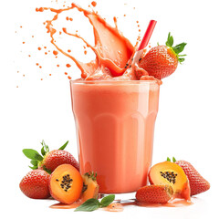 Wall Mural - Strawberry papaya milkshake splash, studio shot, isolated on a white transparent background