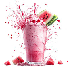 Wall Mural - Watermelon apple milkshake splash, studio shot, isolated on a white transparent background