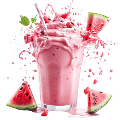 Wall Mural - Watermelon milkshake splash, studio shot, isolated on a white transparent background