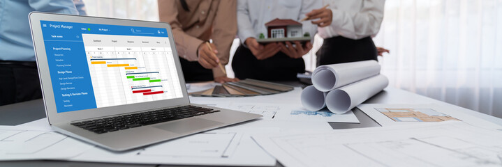 Wall Mural - project planning software for brisk business project management on the computer screen showing timel