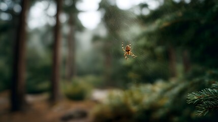 Bug caught in a spider s web in the forest