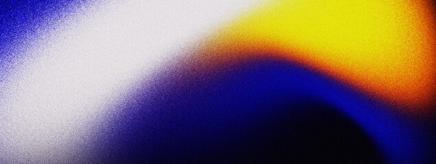 Wall Mural - orange white blue yellow and black glowing color gradient wave on noise texture effect abstract grai