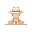 © FryArt - Vintage style icon of a man in a fedora hat and suit, anonymous spy or private detective avatar