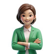 © 3D render png - 3d cartoon businesswoman smiling with arms crossed isolated on transparent background