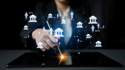 Wall Mural - Online banking and digital banking innovation combining finance and technology, optimizing online banking systems, mobile banking services, and fintech for seamless experience. Spline