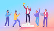 © HilaryDesign - Happy office workers celebrating victory colorful vector illustration